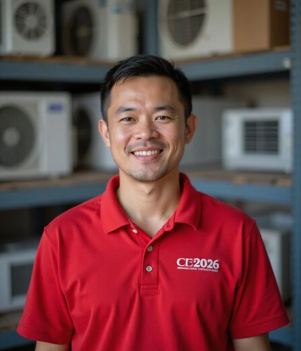 James Tan, lead technician of iCare Aircon, at the Jurong West workshop